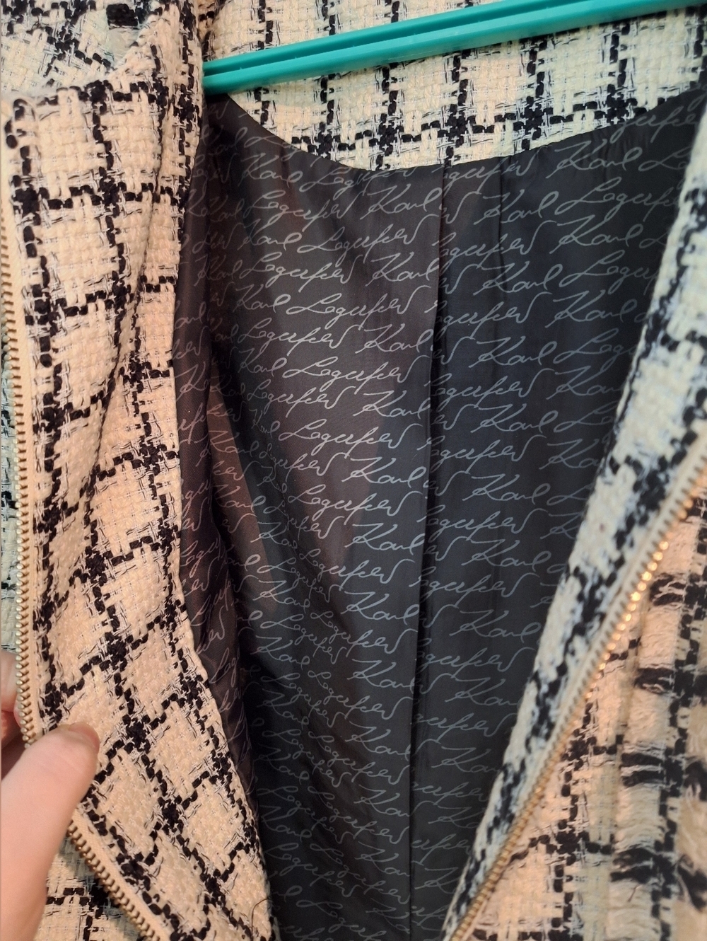 Karl Lagerfeld Paris Black White Plaid Tweed Zip Womens Jacket Size 10 - Picture 6 of 9